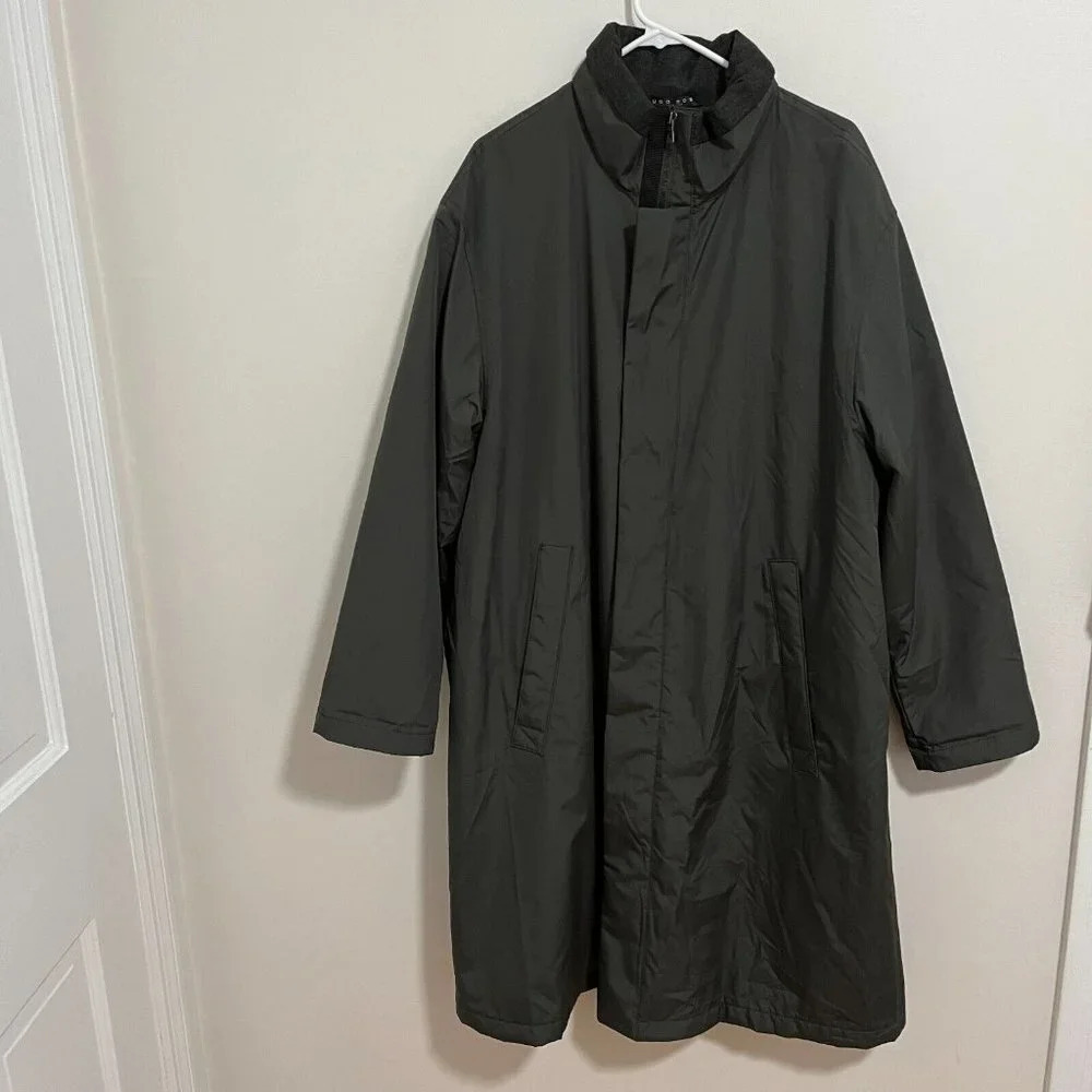 Hugo Boss‎ Dark Green Nylon Long Winter Coat with Zippered Hood